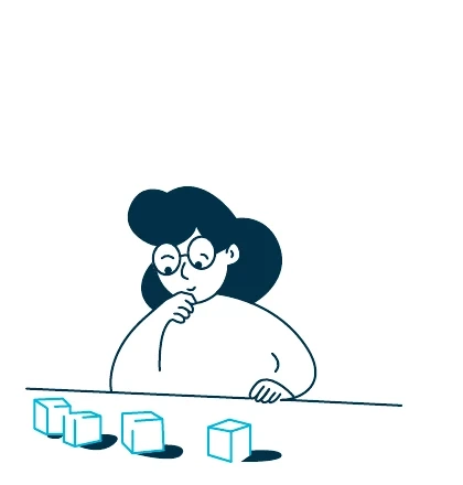Illustration of a person planning a product with building blocks