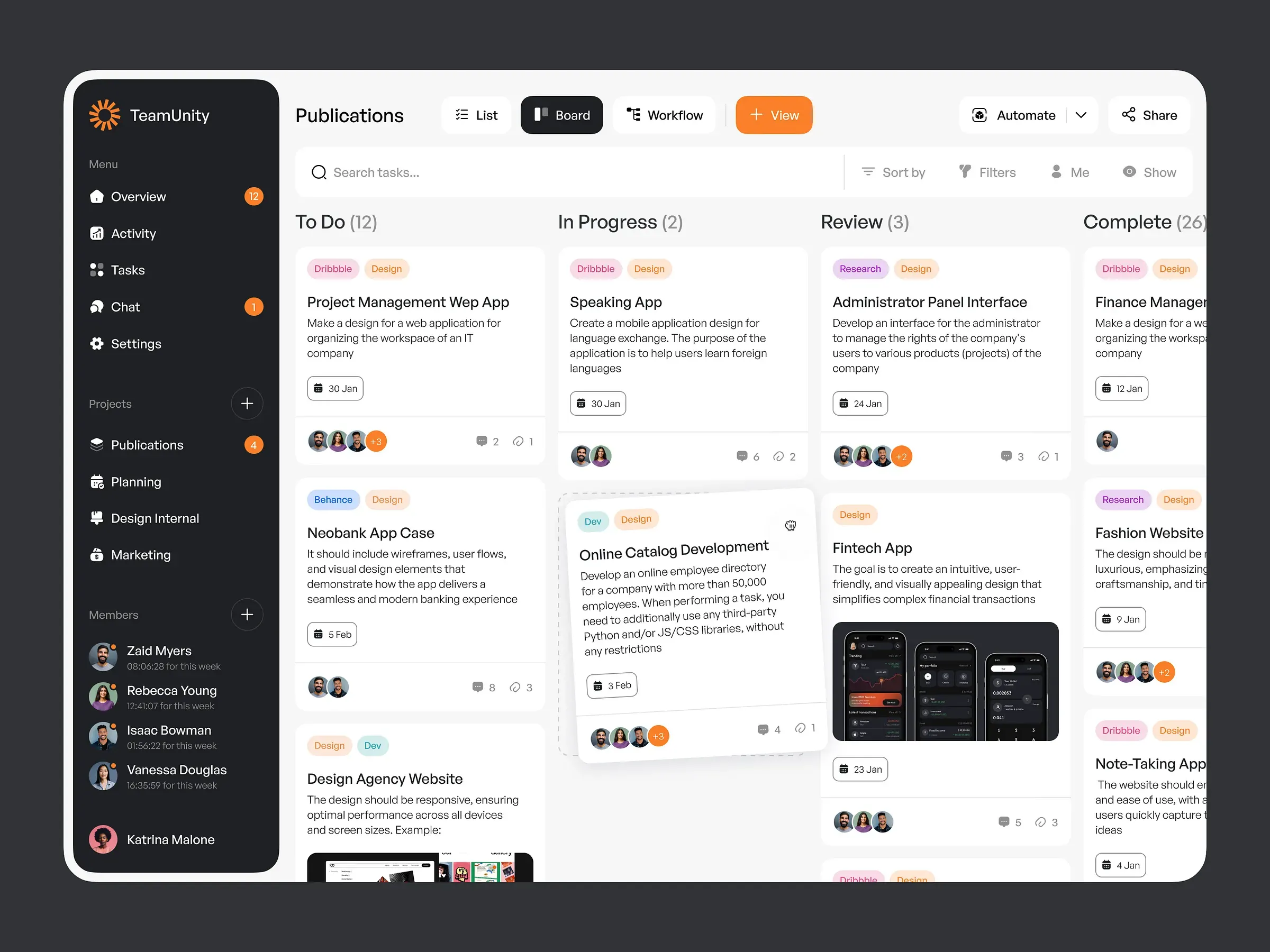 Organised project portal with tasks and briefs
