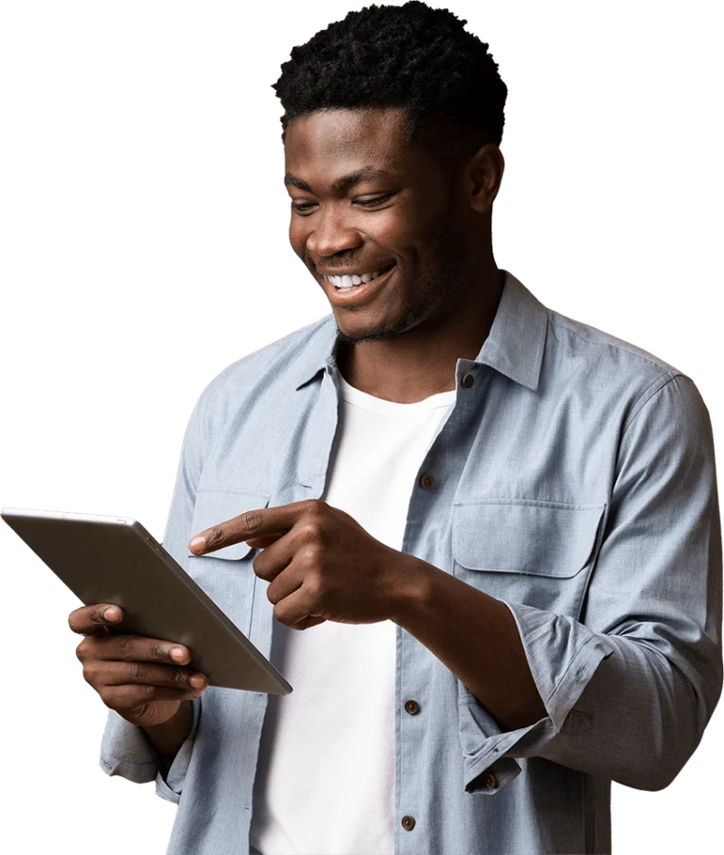Engaged technology professional using a tablet
