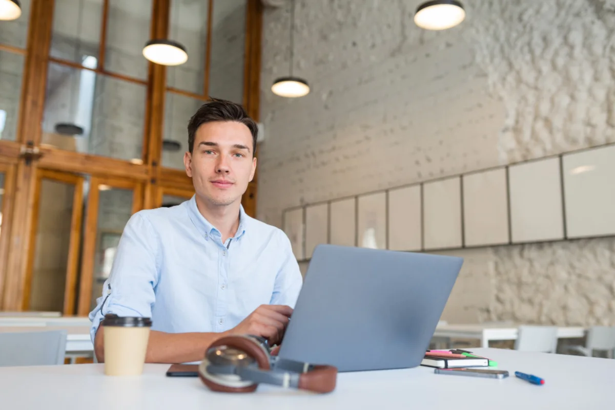 Senior javascript engineer working from a laptop